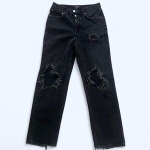 Urban Outfitters BDG Black Relaxed Ripped Straight Leg Jeans Size 27